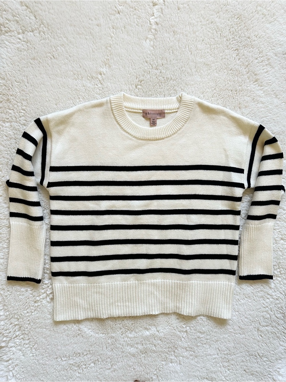 Philosophy Cream and Black Striped Crewneck Sweater Small